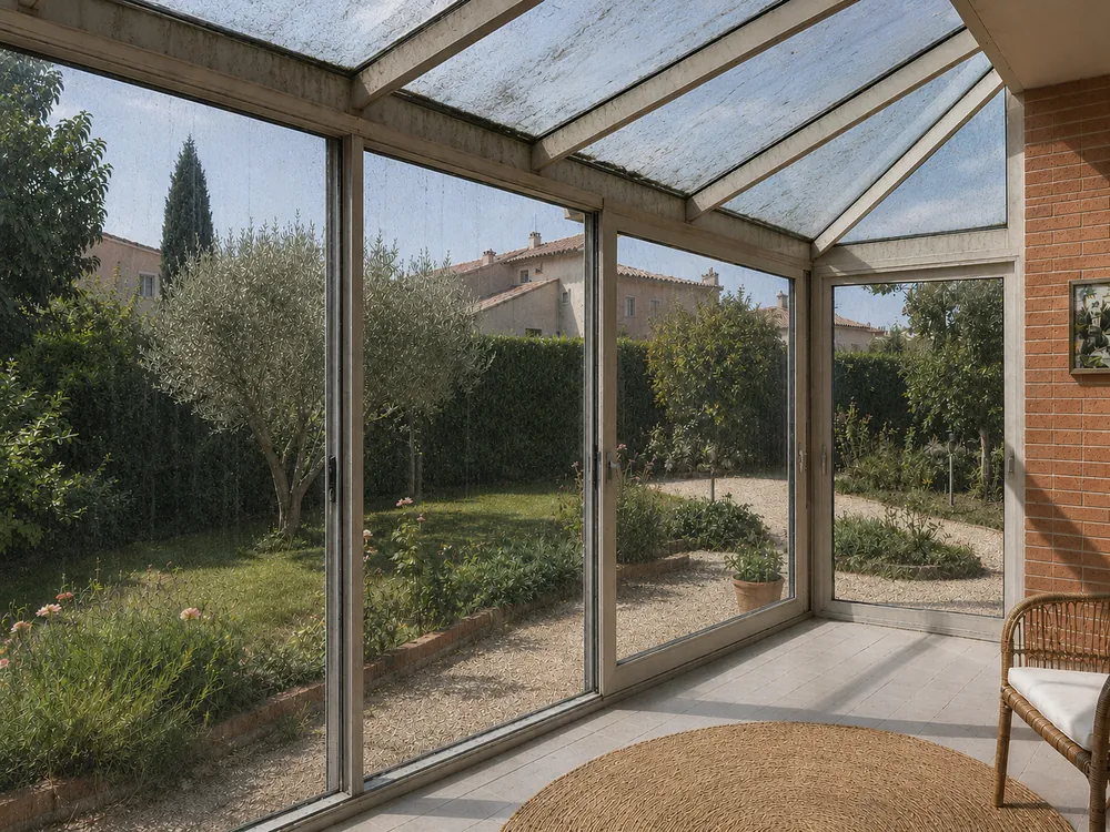 Véranda avant nettoyage des vitres à Toulouse